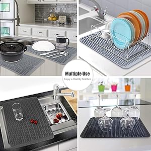 Silicone Dish Drying Mat for Multiple Usage,Easy clean,countertop protector for Kitchen Counter Sink