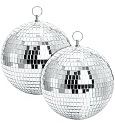 Suwimut 2 Pack Mirror Disco Ball, 7 Inch Cool and Fun Large Silver Hanging Disco Ball with Hangin...