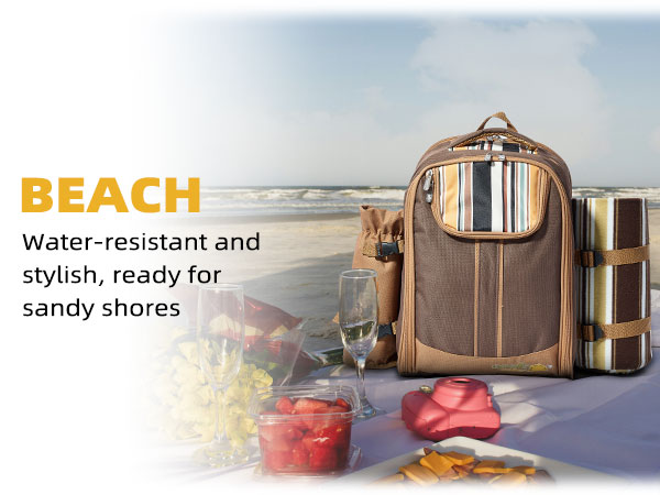 Picnic Backpack Bag for 4 Person with Cooler Compartment,Wine Bag, Picnic Blanket