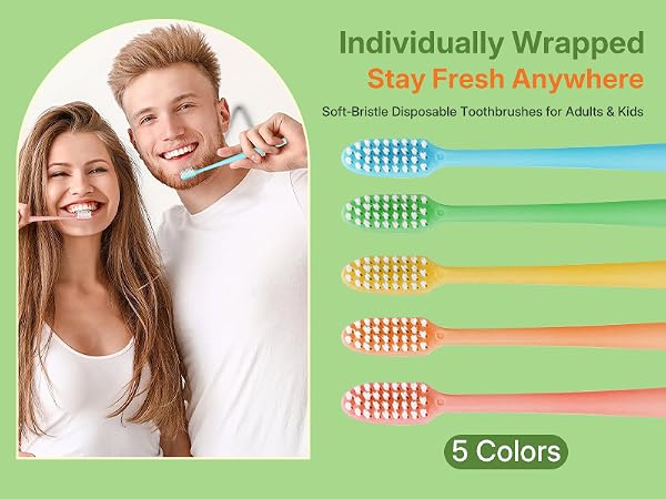 Individually wrapped disposable toothbrushes, 5 colors, fresh for travel, hygiene kits