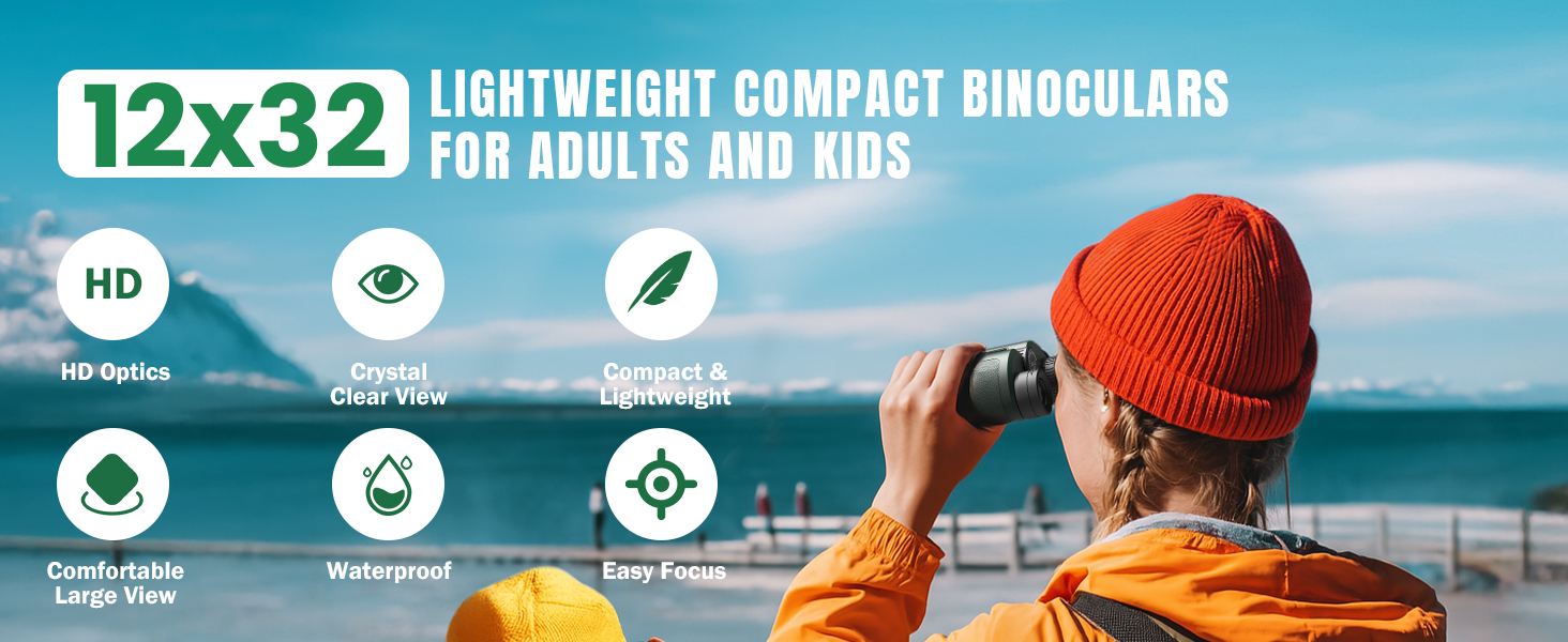 12x32 LIGHTWEIGHT COMPACT BINOCULARS FOR ADULTS AND KIDS