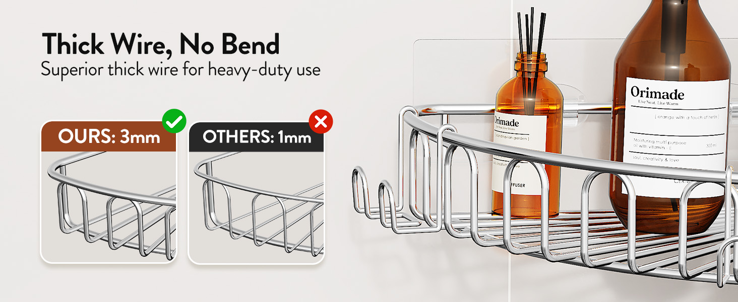 Orimade Corner Shower Caddy Stainless Steel with Hooks Wall Mounted Bathroom Shelf Storage Organizer