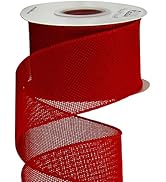 Ribbli Red Burlap Wired Ribbon,2-1/2 Inch x 10 Yard,Cross Royal Burlap Wired Edge Ribbon for Big ...