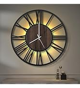 LEIKE Large Wall Clocks with Night Light Battery Operated,Silent Non Ticking,Rustic Modern Big Wo...