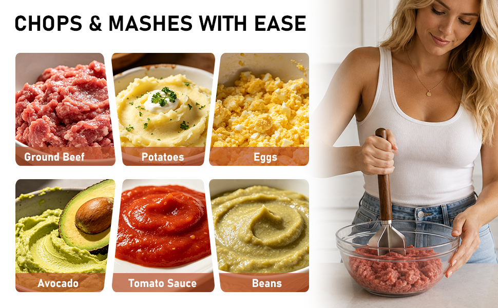 CHOPS &amp;amp; MASHES WITH EASE * Ground Beef * Potatoes * Eggs * Avocado * Tomato Sauce * Beans