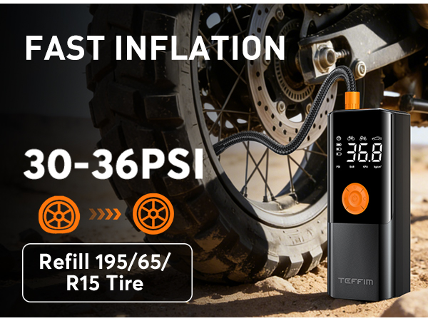 Teffim Tire Inflator Portable Air Compressor, Air Pump for Car Tires with LED Light
