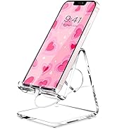 Crpich Acrylic Cell Phone Stand for Desk, Clear Phone Holder with Heart-Shaped Charging Hole, Com...