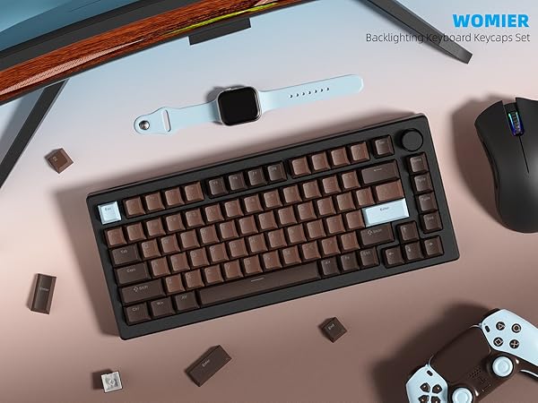 Womier Keycaps for Mechanical Keyboard, Retro Brown PBT Keycaps Cherry Profile