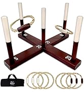 SWOOC Games - Rustic Ring Toss Outdoor Game (All Weather) - 15+ Games Included - Vintage Wood &amp; R...