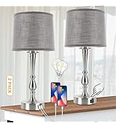 Dott Arts 24.8'' Table Lamps for Bedroom Set of 2, Modern Bedside Lamps with Dual USB Charging Po...