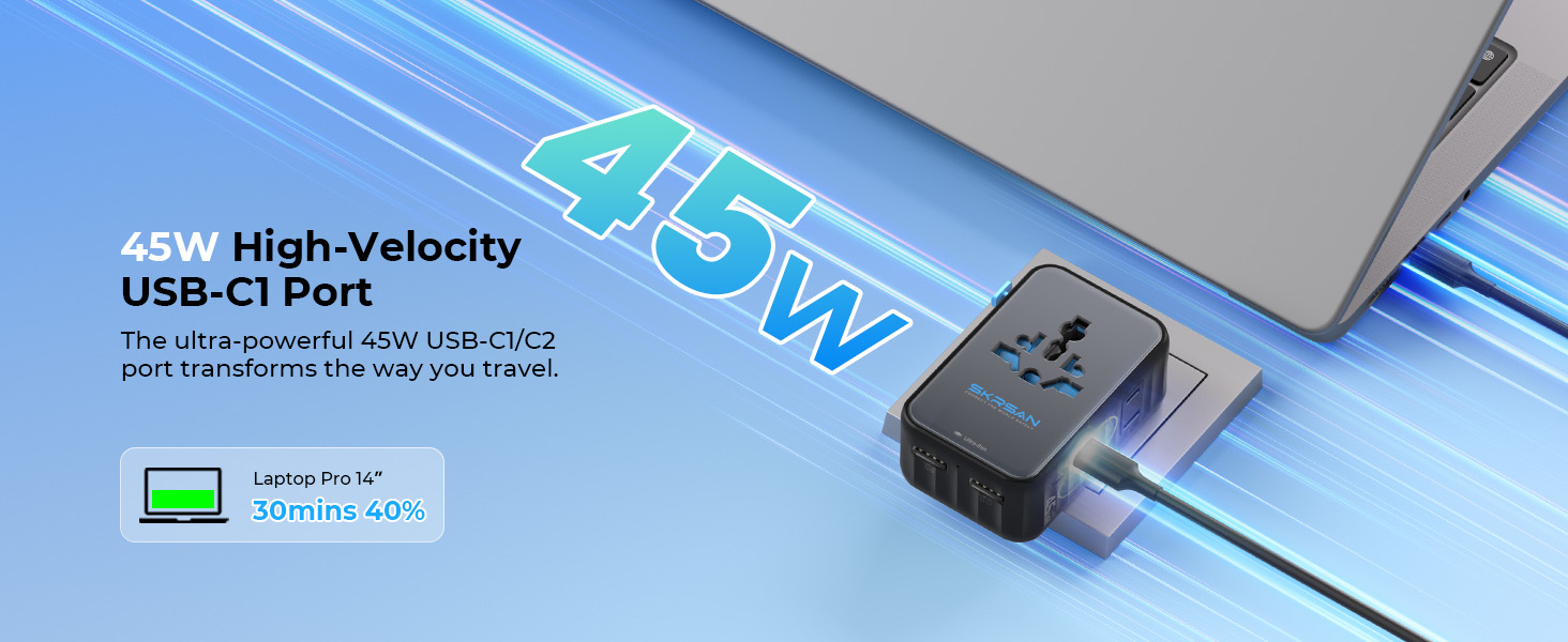SKRSAN Aura Ultra-Thin International Travel Adapter, Minimalist 36mm Slim