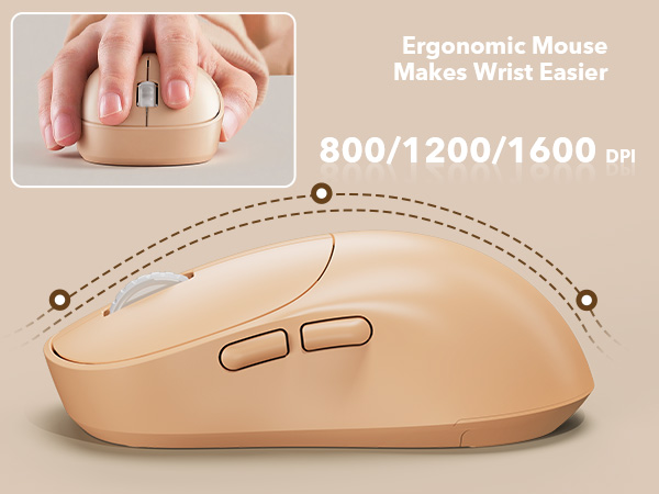 ergonomic wireless mouse offers 3 adjustable DPI levels for smoother cursor control