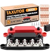 Taxutor 12v Bus Bar 5 Post 300A Power Distribution Block 5/16" Battery Terminal Block Stud with C...