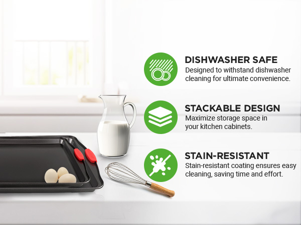 stackable baking sheets for oven with stain resistant finish kitchen accessories for easy storage
