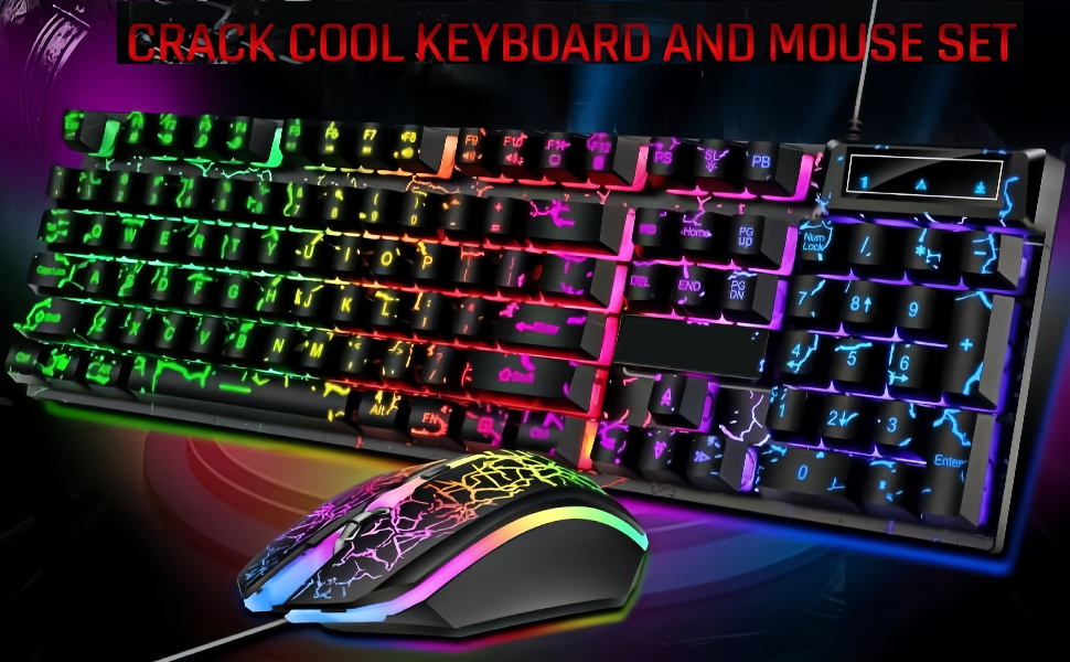 Wired Crack Game Keyboard and Mouse Set with Mechanical Feel,