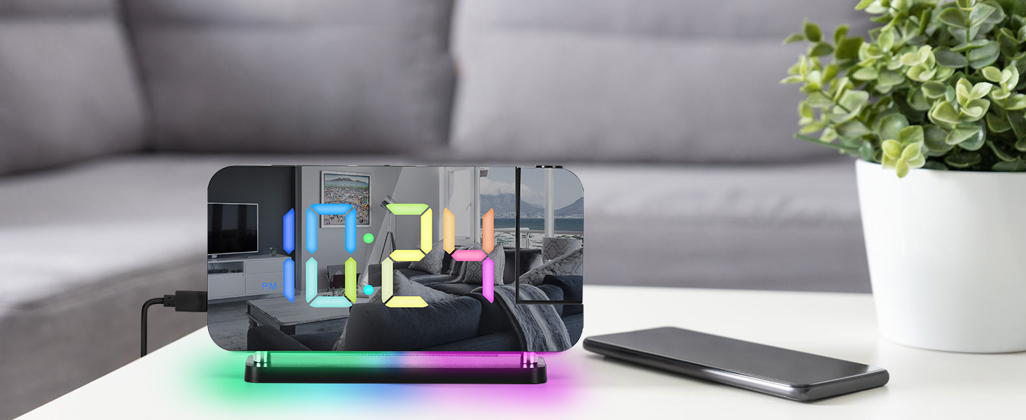 Projection Alarm Clock, LED Mirror Digital Clocks Large Display,with 180° Rotatable Projector