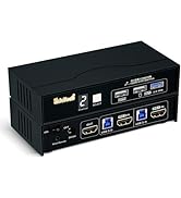 JideTech 2 Port HDMI KVM Switch 8K@60Hz with All Input Cables, Digital Display and Wired Remote, ...