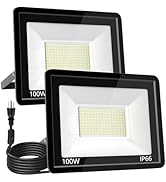 CowySun 100W LED Plug in Flood Light Outdoor 6500K Daylight White,12000LM Super Brighter LED Work...