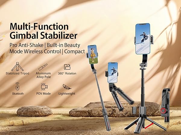 Gimbal Stabilizer for Smartphone ,with Retractable Selfie Stick and Tripod,