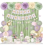 Fairy Birthday Decorations for Women Girls, Lavender Green Pastel Pink Yellow Metallic Printed Ba...