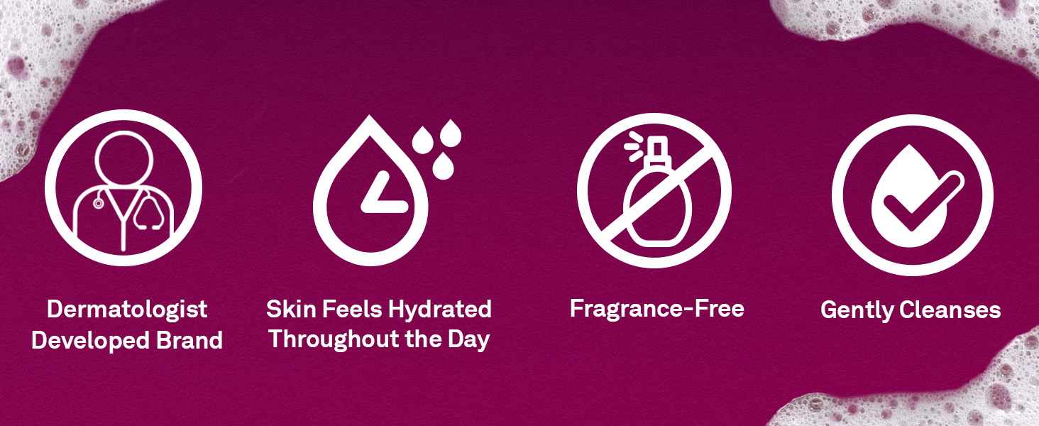 Dermatologist developed, fragrance-free Lubriderm wash gently cleanses &amp; keeps skin feeling hydrated