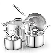 Cook N Home 7-Piece Stainless Steel Tri-Ply Clad Cookware Set, Pots and Pans with Glass Lids, Dis...