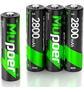 Mupoer 4 x AA Rechargeable Batteries, Ni-MH 2800mAh High Capacity Battery, 1.2V Double A Low Self...