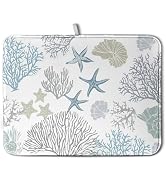 Wnoesat Coastal Dish Drying Mats for Kitchen Counter 18 x 24 Inch Summer Beach Drying Mat Coral S...