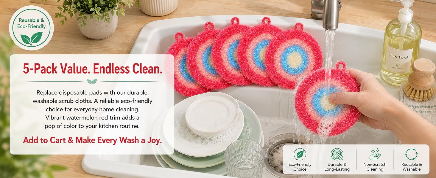5 Pack Thickened Round Dish Scrubbers