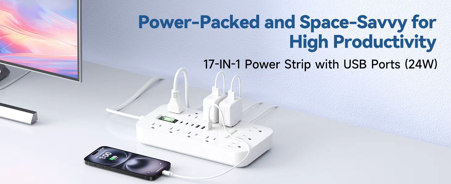 2 prong extension cord with multi ports