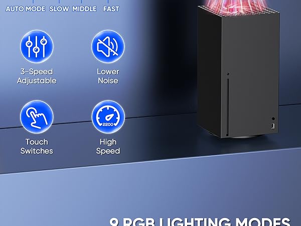 Upgraded auto cooling fan with RGB lights