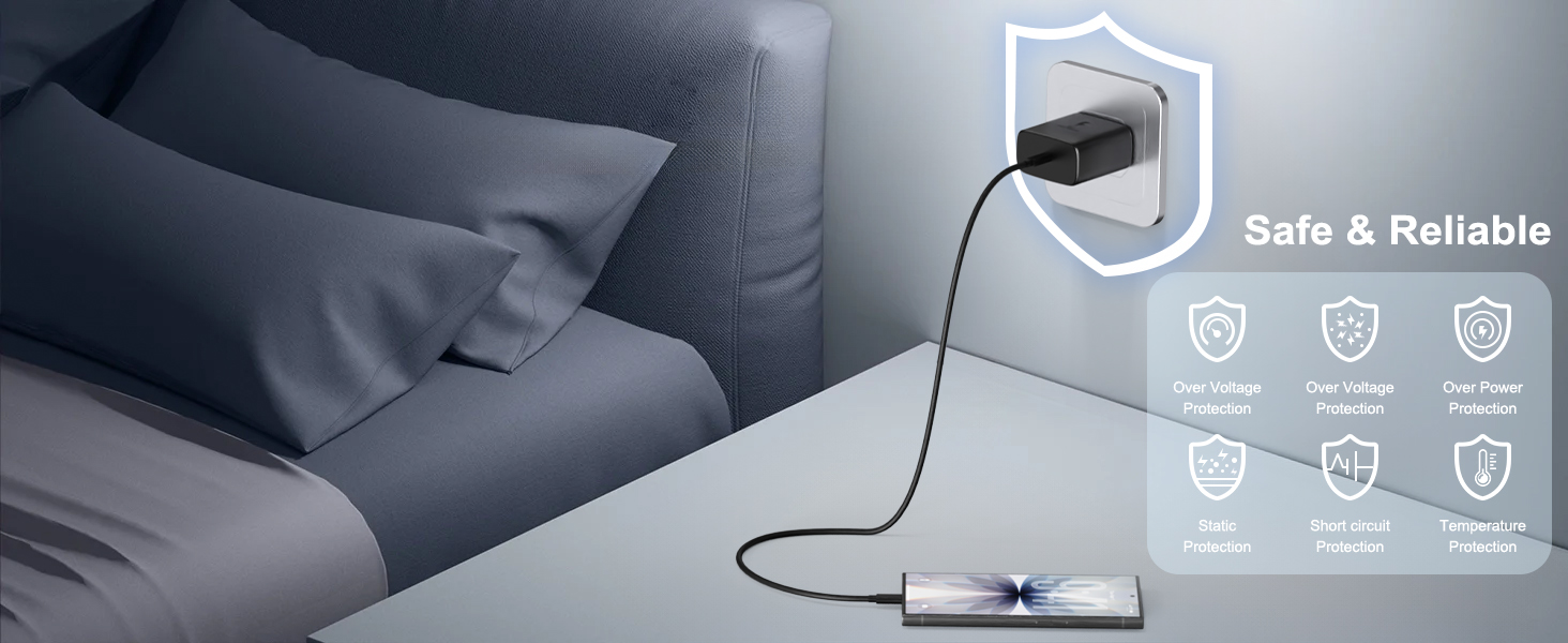 Charge with total peace of mind — our charger features 6 built-in safety safeguards