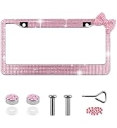 Rhinestone &amp; Bow Cute License Plate Frames for Women,Stainless Steel Car Plate Frame as Car Decor...