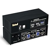 JideTech 2 Computers 2 Monitors USB3.0 (HDMI + DP) KVM Switch 4K@60Hz, 2 Port Dual Monitor KVM wi...