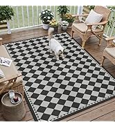 HUGEAR 5x7 Outdoor Rug Black/Grey Linen-Look Fabric Checkered Area Rug High Traffic Stain Resista...