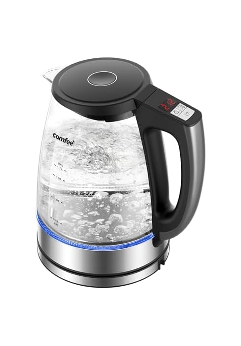 COMFEE' 1.7L Glass Tea Kettle and Kettle Water Boiler - Electric Kettle Temperature Control