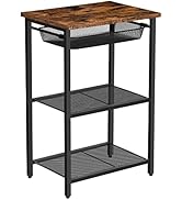 HOOBRO Small Side Table, Industrial Tall End Table with Adjustable Metal Mesh Basket, Telephone T...