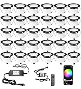 LED Deck Light Kit, 30pcs F1.77 WiFi Wireless Smart Phone Control Low Voltage Recessed RGBW Deck ...
