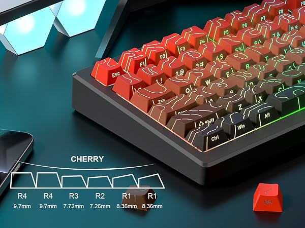 womier Red Black Topographic keycaps Line Backlit keycaps Shine Through Keyboard Keys Side Printed