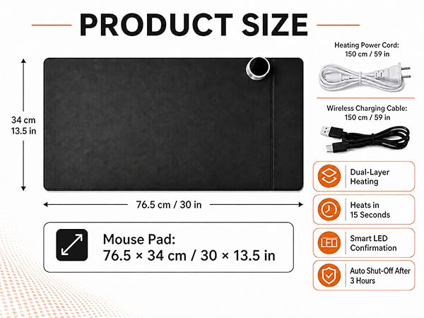 Heated Desk Mat Mouse Pad - Leather Keyboard Pad Desktop Hand Warmer