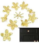 TOPZEA 8 Pack Brushed Gold Cabinet Knobs Flower Drawer Knobs, 60mm/ 2.36" Zinc Alloy Vintage Peta...