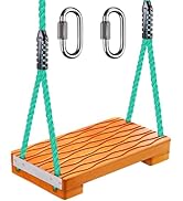 BeneLabel Wood Swings Seat with Carabiners,Heavy Duty Playground Swing with Adjustable Rope, Long...