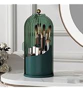 Toothbrush Holder with Sliding Lid, 360° Rotating Makeup Brush Storage Rack - Waterproof and Dust...