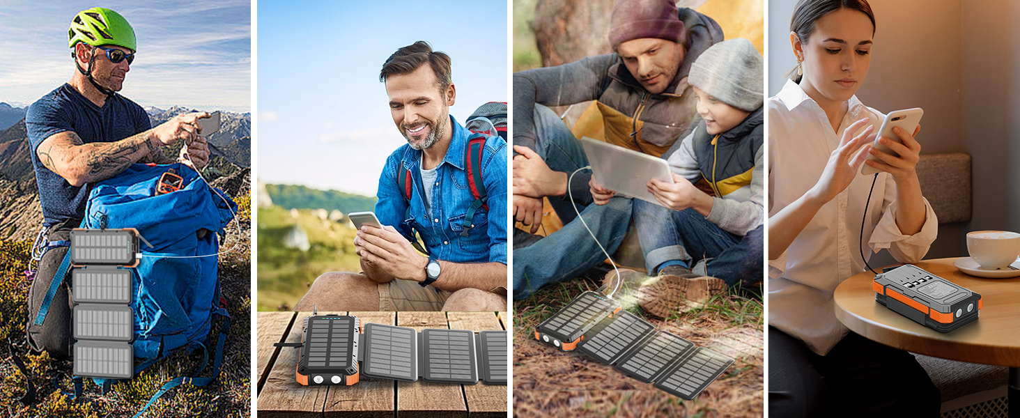 Solar Charger Power Bank 49800mAh with 4 Built-in Cables &amp;amp; 3 Foldable Panels