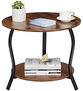 YEAKOO Small Round Coffee Table with Open Storage,23" 2-Tier Coffee Side Tables for Small Space, ...