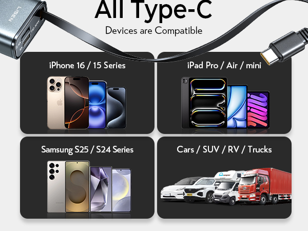 Retractable Car Charger USB C Fast Charging