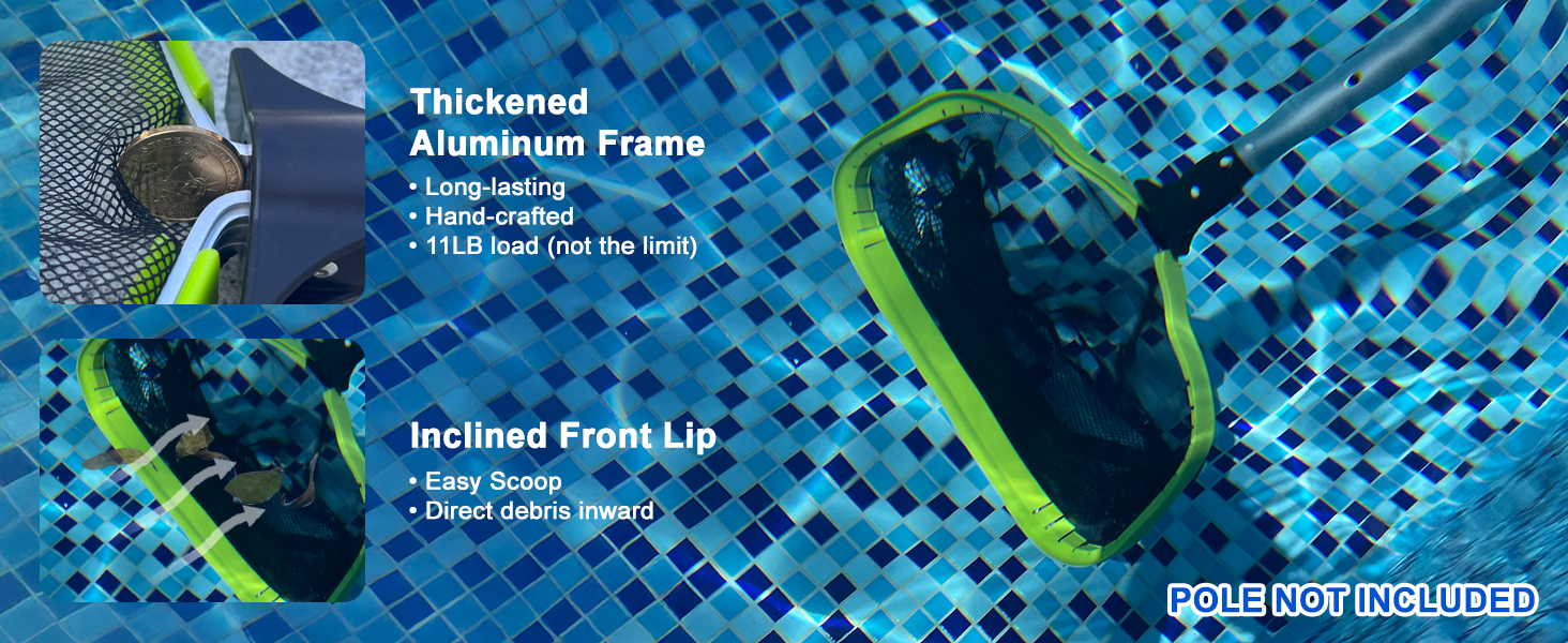 Inclined front lip helps easily scoop out debris, thickened aluminum frame can handle a variety