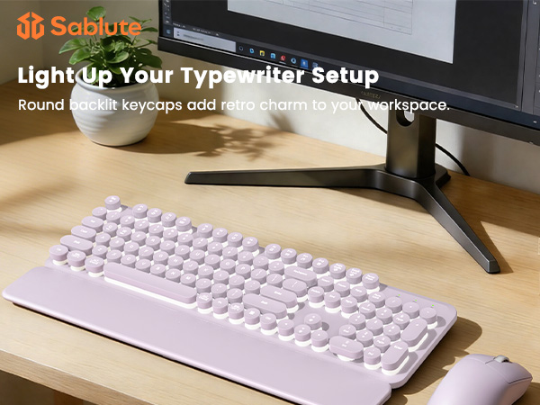 Glowing Pastel Purple Wireless Keyboard and Mouse Combo with Backlit Round Keycaps