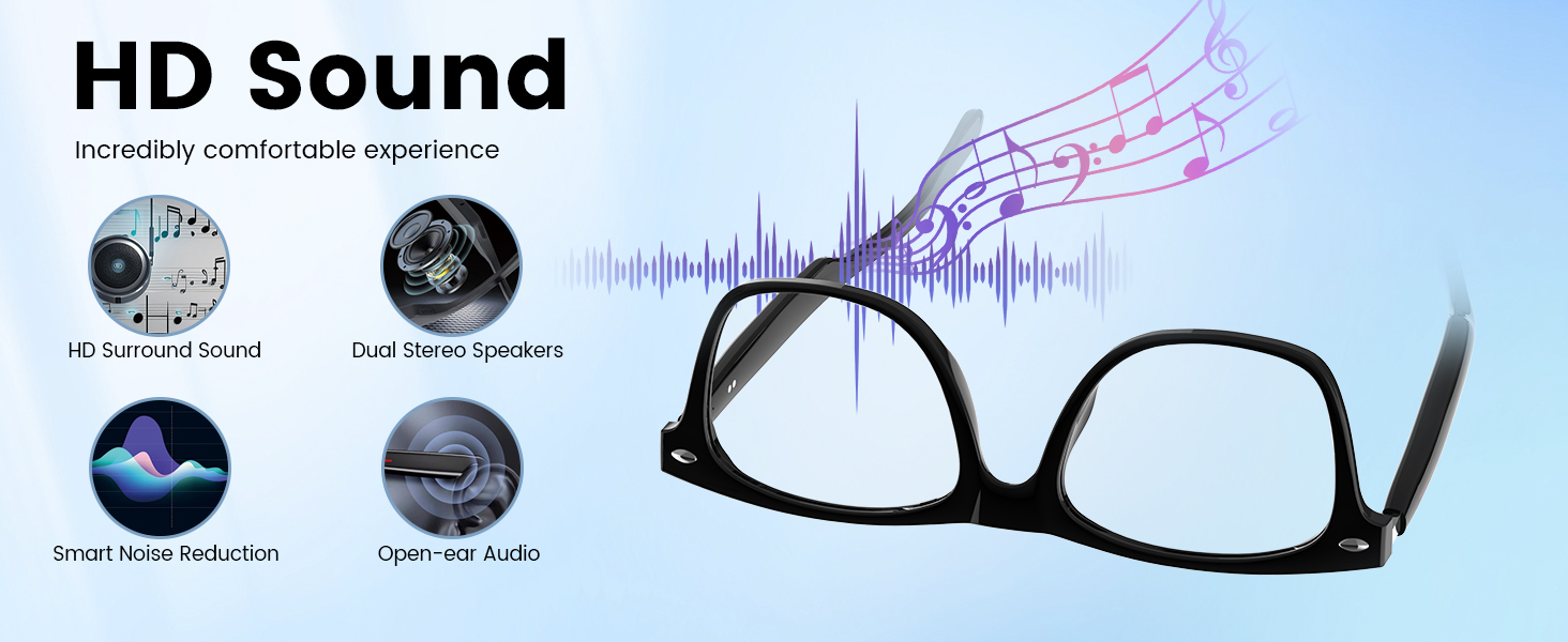 Bluetooth Audio Smart Glasses for Women Men,Blue Light Blocking Bluetooth Glasses with Speak
