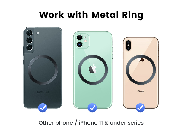 Work with Non-Magsafe Phones and Cases Included Metal Rings Car Phone Mount